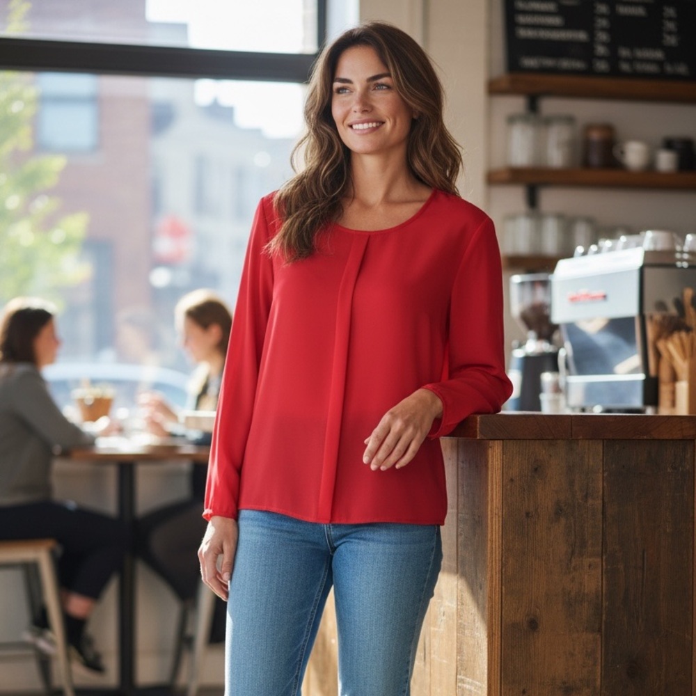 Ralph Lauren Women XL Red Long Sleeve Pleat front Blouse